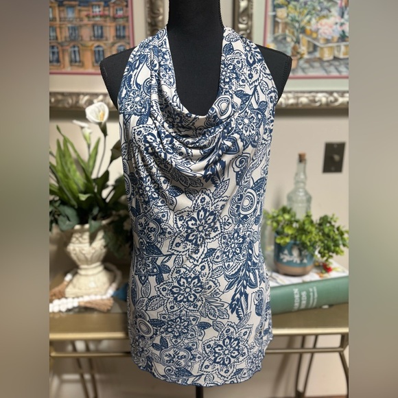 Y2K CREATIVE DESIGN WORKS FLORAL PAISLEY COWL NECK TIE BACK HALTER TOP SZ M - Picture 1 of 8